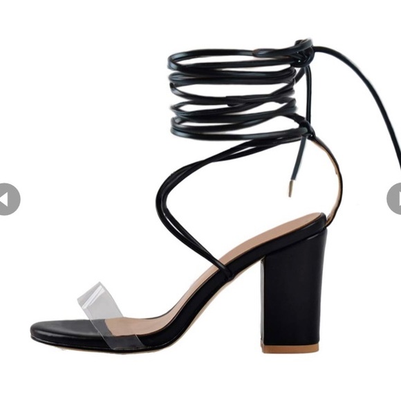 Women’s Lace up Black and Clear Block Heels, Sz 11 - Picture 1 of 9